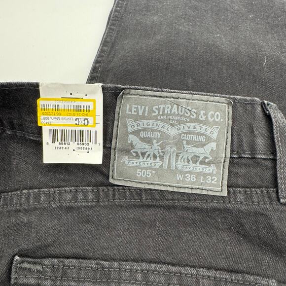 Levi's Mens Black 505 Straight Leg Denim Jeans Dark Wash Mid Rise NWT 36x32 - Picture 7 of 11